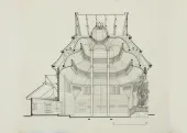 Wolpa synagogue cross-section perspective, 1920-1939